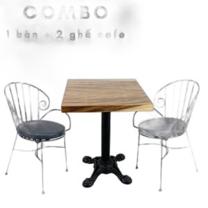 Lỗi 404 Bộ bàn gỗ me tây dày 5cm và 2 ghế sắt có đệm C