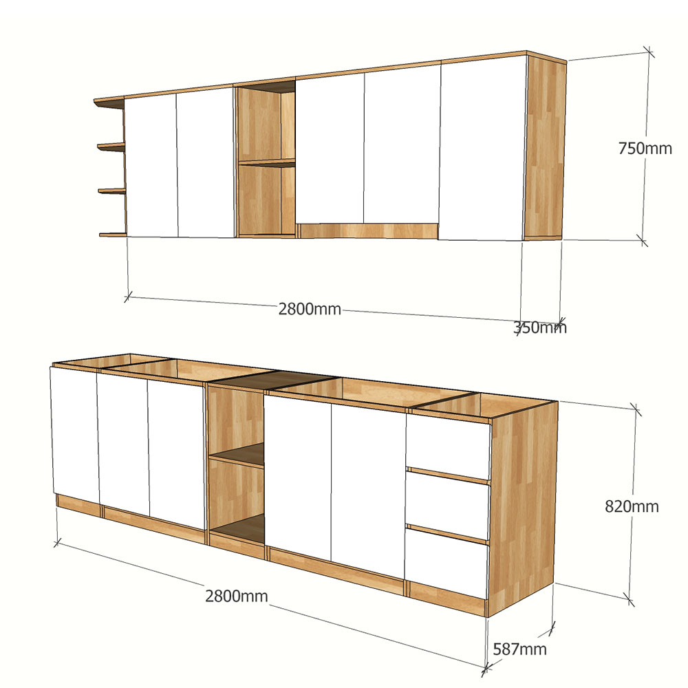 Bộ hệ tủ bếp gỗ cao su chống ẩm Bộ hệ tủ bếp gỗ cao su chống ẩm - hình 2