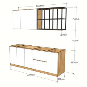 Bộ hệ tủ bếp gỗ cao su kết hợp kệ khung sắt - hình 1