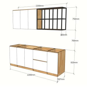Bộ hệ tủ bếp gỗ cao su kết hợp kệ khung sắt - hình 1