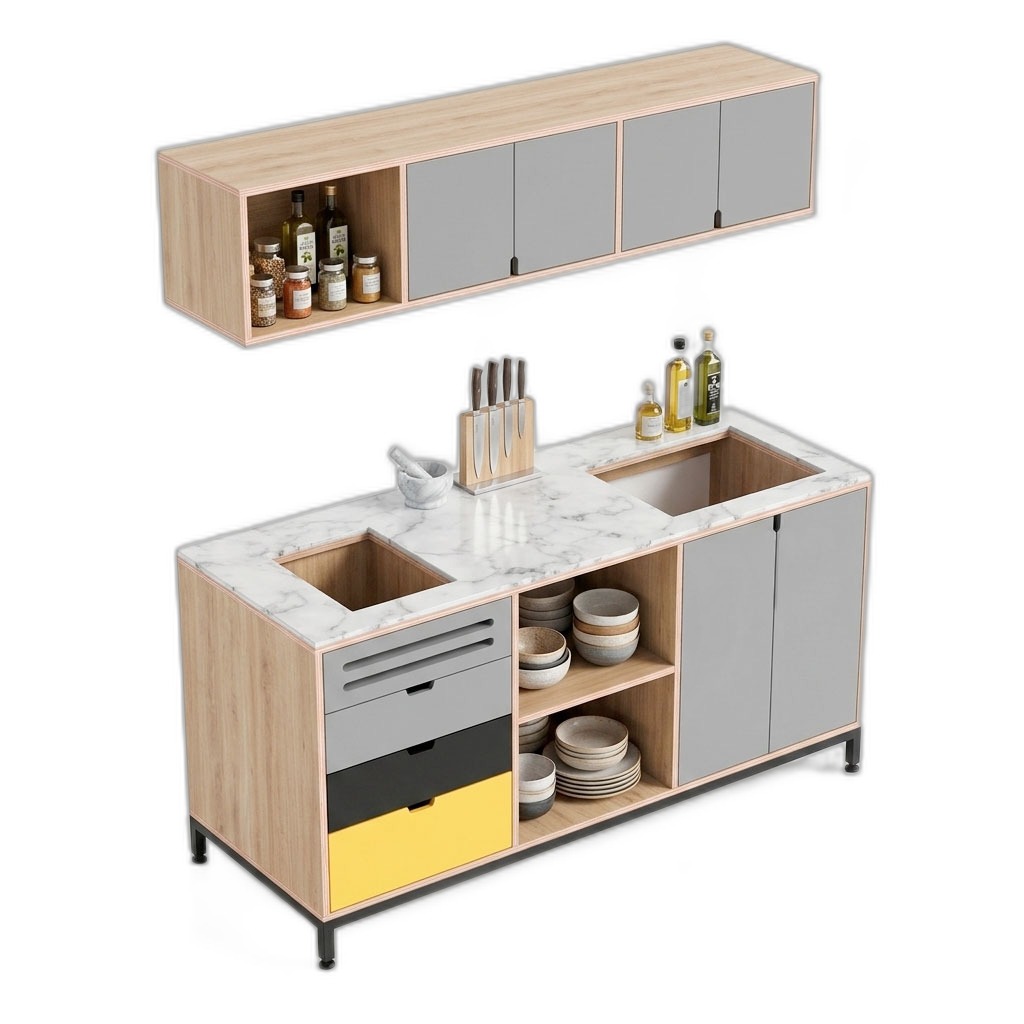 Bộ tủ bếp mini gỗ plywood mặt đá hoa cương Bộ tủ bếp mini gỗ plywood mặt đá hoa cương