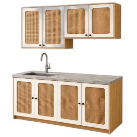 Bộ tủ bếp mini mặt đá hoa cương gỗ cao su