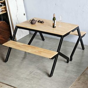 Combo 2 ghế băng liền bàn gỗ cao su 4 người ngồi - hình 1