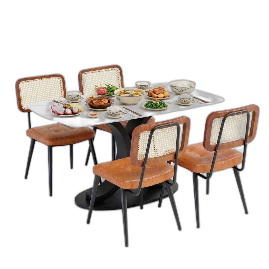 Combo bàn ăn chữ nhật và 4 ghế Monet bọc vải Combo bàn ăn chữ nhật và 4 ghế Monet bọc vải