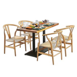 Combo bàn ăn gỗ me tây và 4 ghế Wishbon gỗ