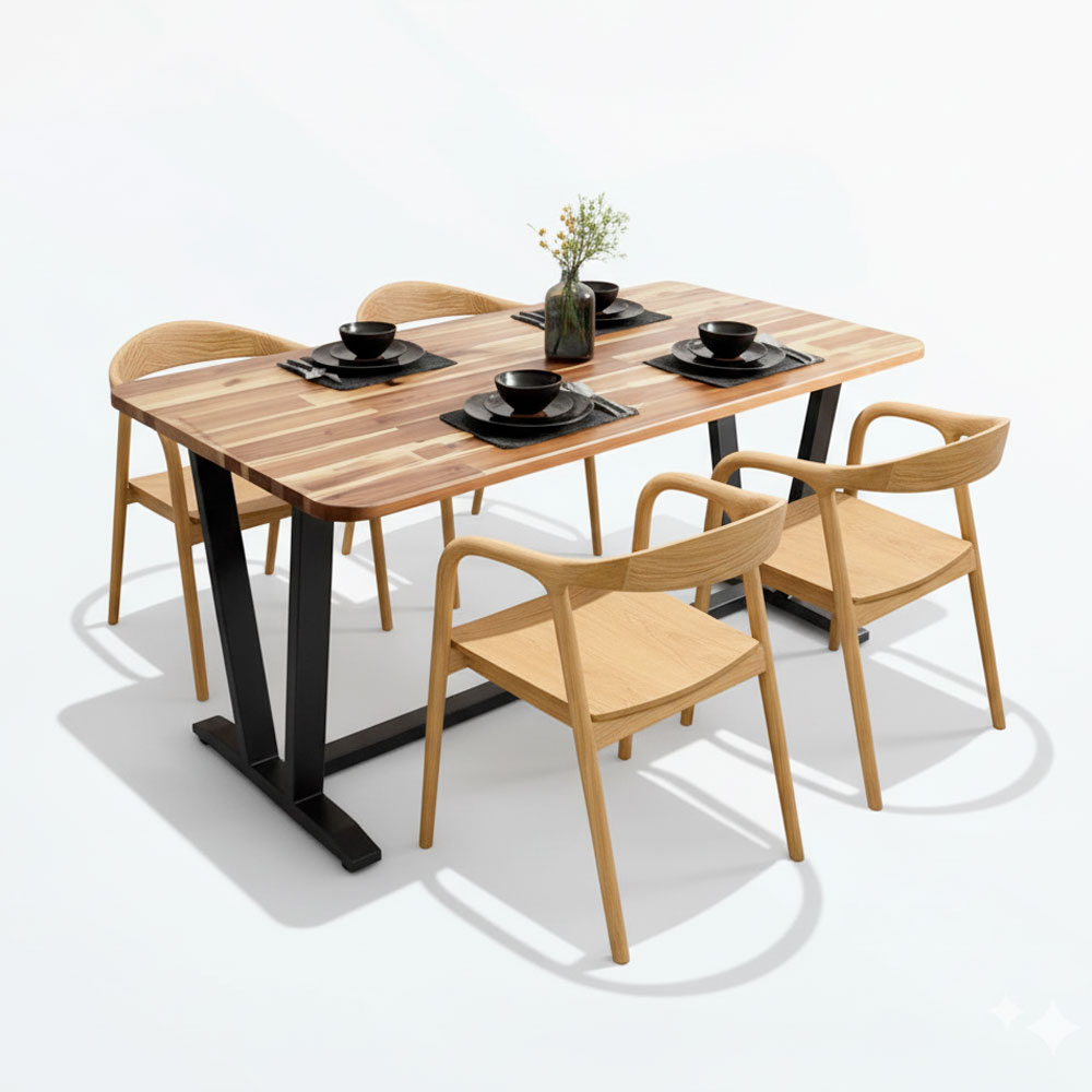 Combo bàn ăn gỗ và 4 ghế neva có tay Combo bàn ăn gỗ và 4 ghế neva có tay - hình 2
