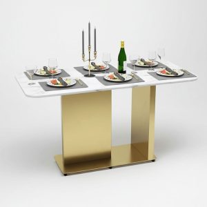 Combo bàn ăn mặt đá 140x80cm và 6 ghế ăn bọc da - hình 1