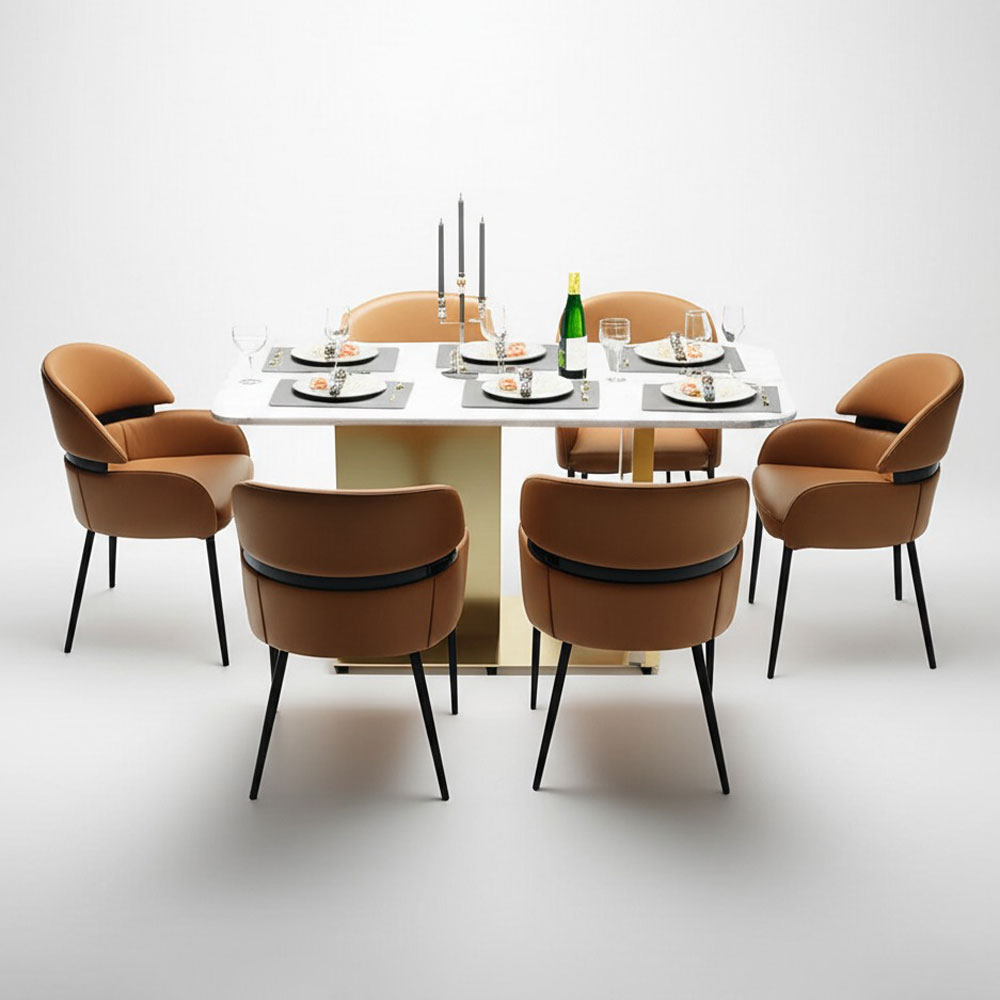 Combo bàn ăn mặt đá 140x80cm và 6 ghế ăn bọc da Combo bàn ăn mặt đá 140x80cm và 6 ghế ăn bọc da - hình 5