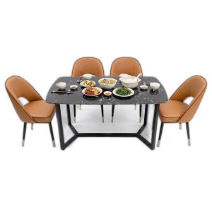 Combo bàn ăn mặt đá và 4 ghế Collin nệm simili