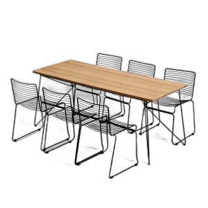 Combo bàn ăn ngoài trời 180x80cm và 6 ghế sắt C