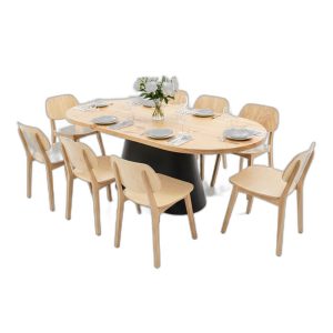 Combo bàn ăn Oval gỗ thông 200x100cm và 8 ghế PLC