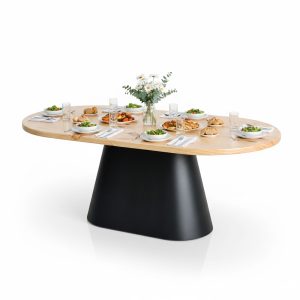 Combo bàn ăn Oval gỗ thông 200x100cm và 8 ghế PLC - hình 1