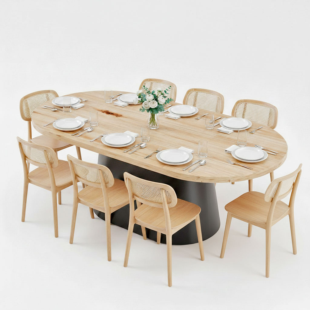 Combo bàn ăn Oval gỗ thông 200x100cm và 8 ghế Secco Combo bàn ăn Oval gỗ thông 200x100cm và 8 ghế Secco - hình 1