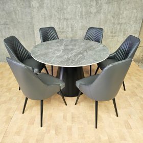 Combo bàn ăn tròn và 6 ghế ăn bọc da - hình 1