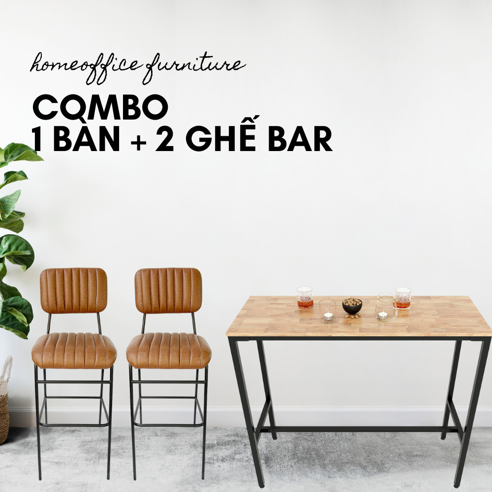 Combo bàn bar 120x45cm và 2 ghế bar nệm nâu C Combo bàn bar 120x45cm và 2 ghế bar nệm nâu C - hình 3