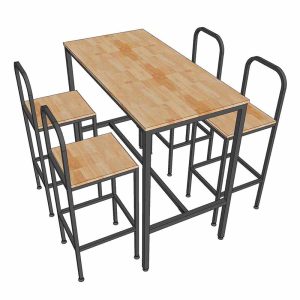 Combo bàn bar 120x60cm và 4 ghế bar gỗ khung sắt C - hình 1