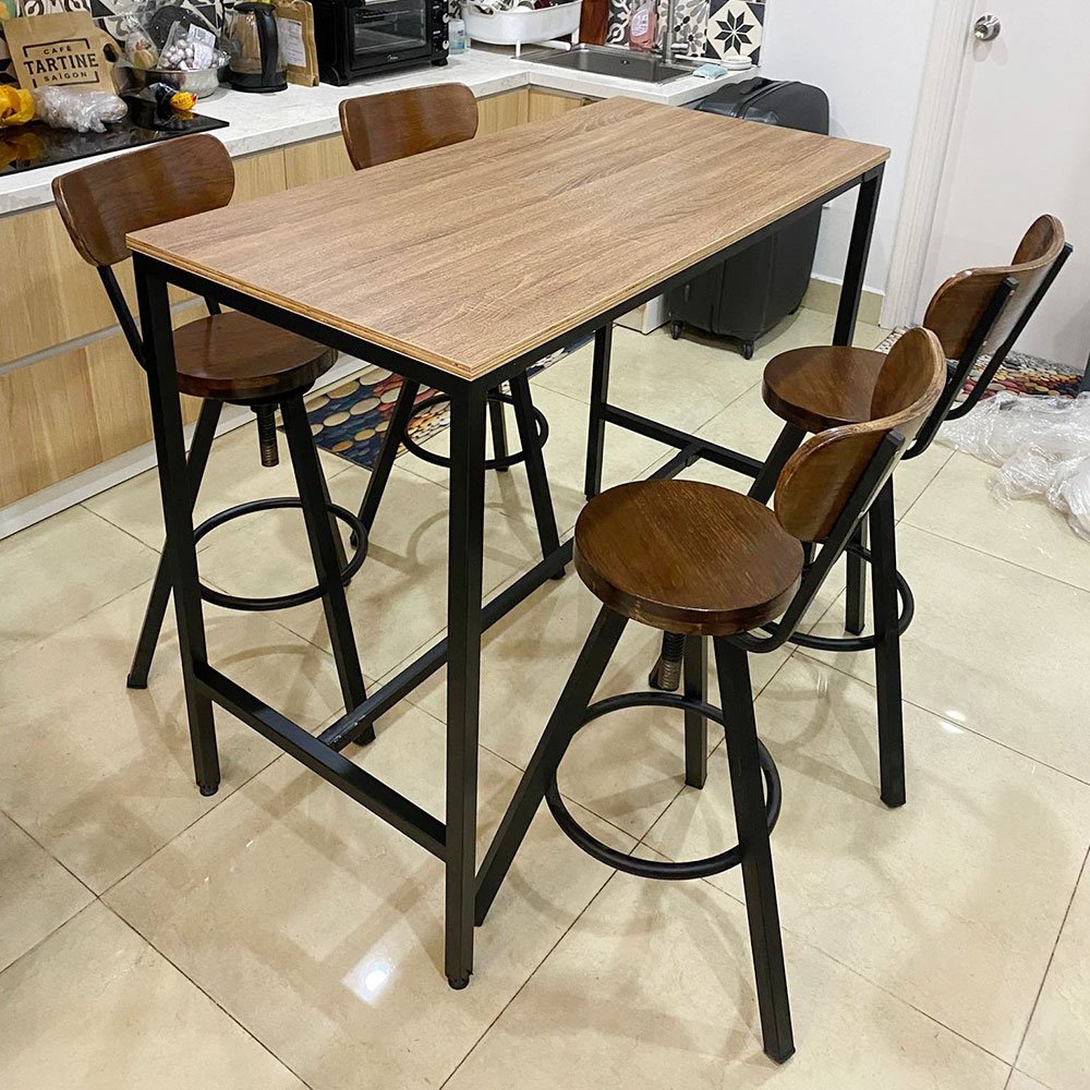 Combo bàn bar 120x60cm và 4 ghế bar tựa lưng gỗ C Combo bàn bar 120x60cm và 4 ghế bar tựa lưng gỗ C - hình 2