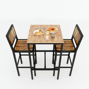 Combo Bàn Bar Vuông 60 Và 2 Ghế Lưng Tựa Gỗ Tràm C - hình 1