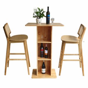 Combo bàn bar vuông 70cm và 2 ghế bar gỗ C - hình 1