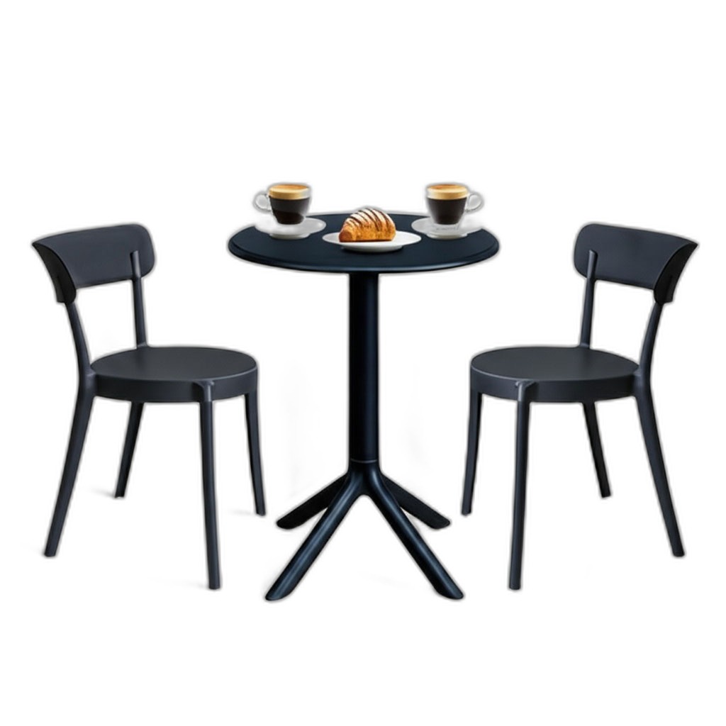 Combo bàn cafe tròn và 2 ghế nhựa C Combo bàn cafe tròn và 2 ghế nhựa C