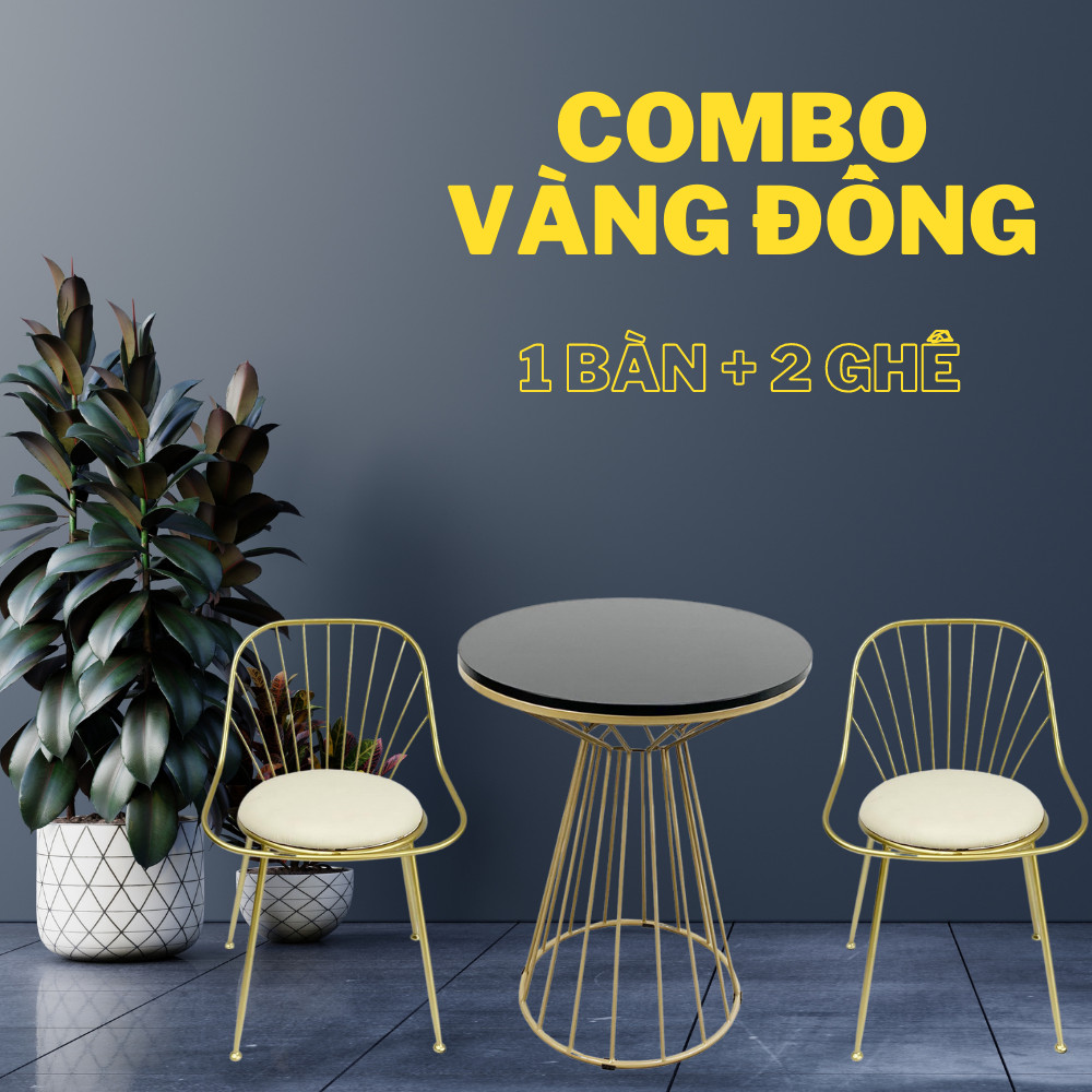Combo bàn ghế cafe vàng đồng sang trọng C Combo bàn ghế cafe vàng đồng sang trọng C - hình 2