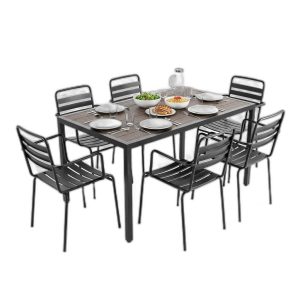 Combo bàn ngoài trời gỗ nhựa và 6 ghế sắt C