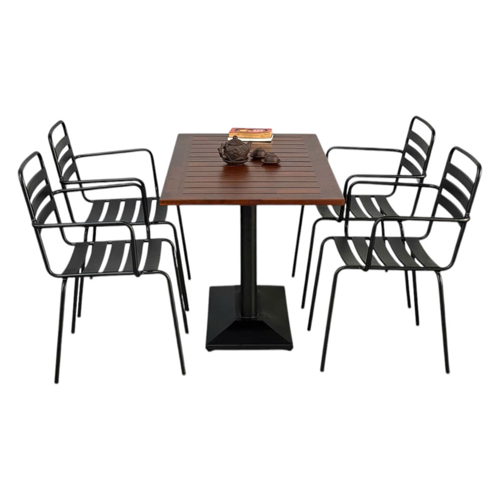 Combo bàn ngoài trời gỗ tràm và 4 ghế sắt C Combo bàn ngoài trời gỗ tràm và 4 ghế sắt C - hình 1
