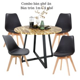 Combo bàn tròn 1m gỗ tràm và 4 ghế nệm Eames - hình 1
