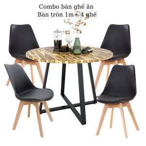 Combo bàn tròn 1m gỗ tràm và 4 ghế nệm Eames - hình 1