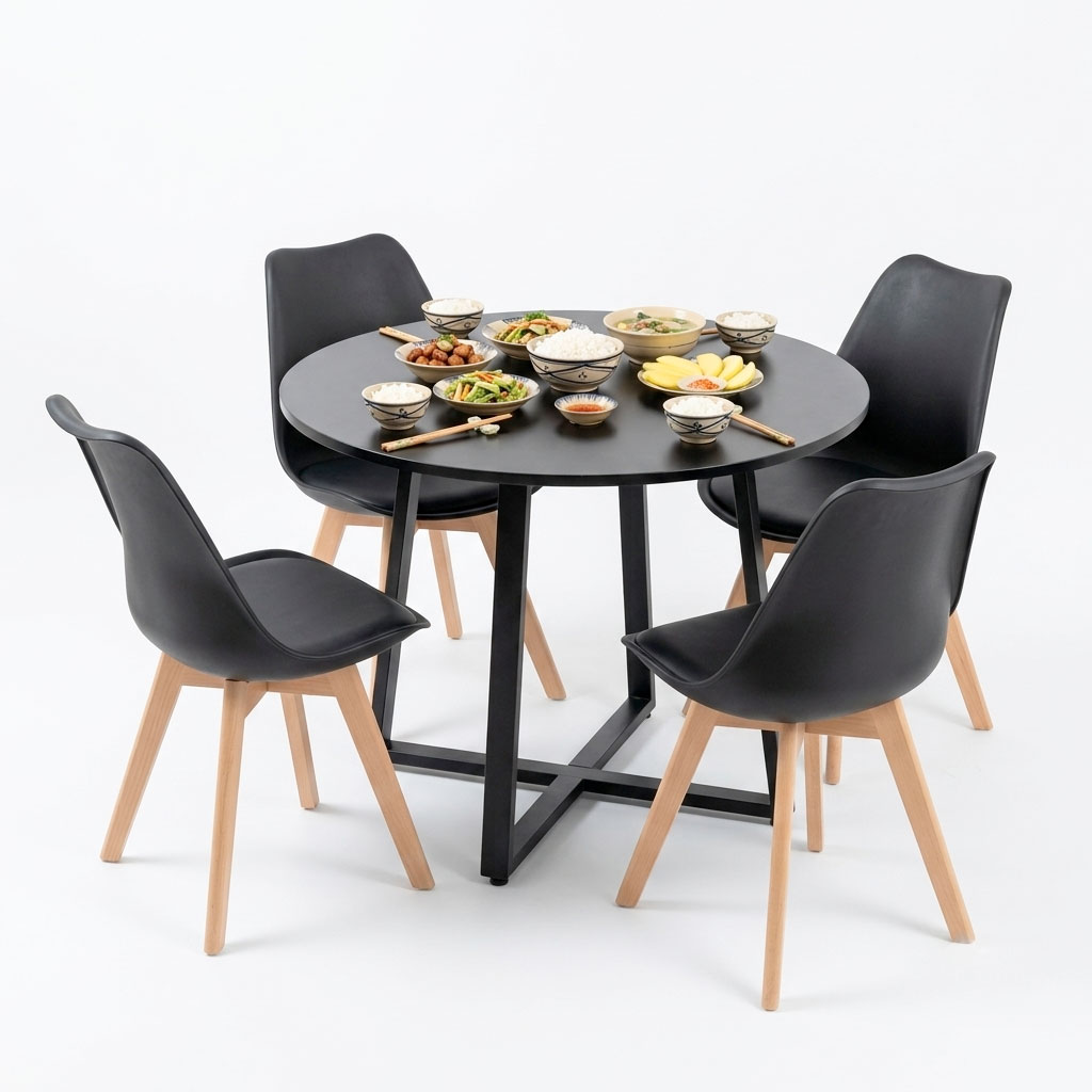 Combo bàn tròn 1m và 4 ghế eames có nệm Combo bàn tròn 1m và 4 ghế eames có nệm - hình 1
