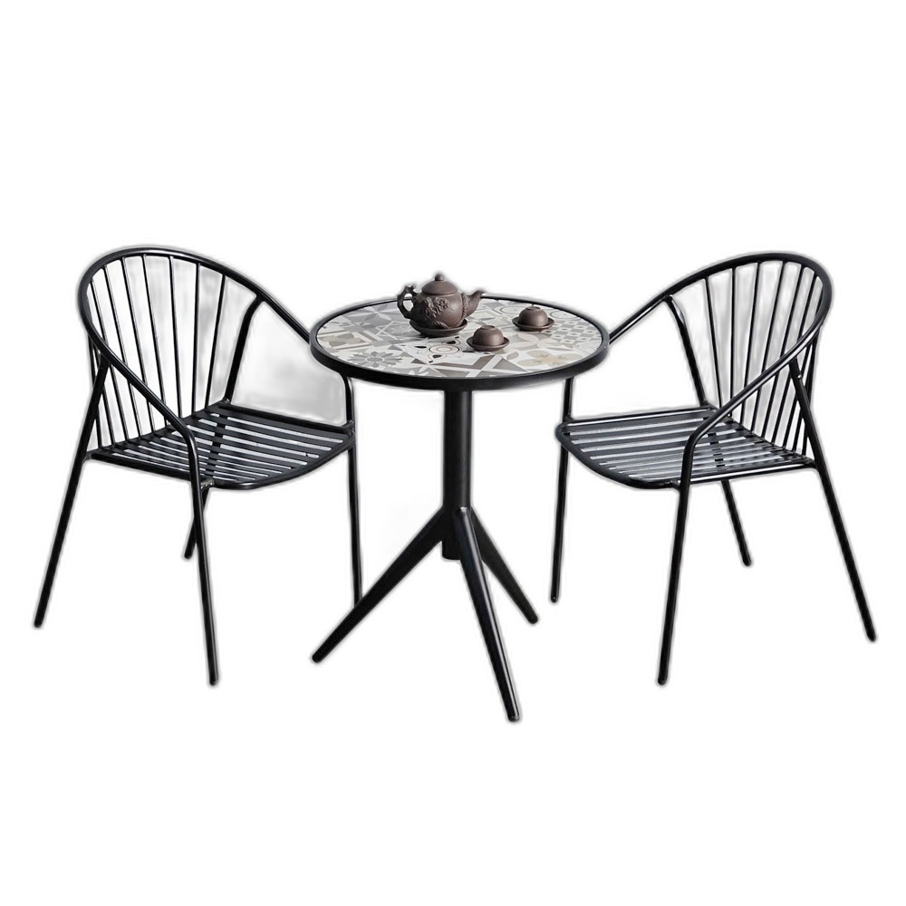 Combo bàn tròn mặt gạch bông và 2 ghế cafe sắt C Combo bàn tròn mặt gạch bông và 2 ghế cafe sắt C
