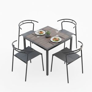 Combo bàn vuông gỗ nhựa và 4 ghế Verro sắt C - hình 1