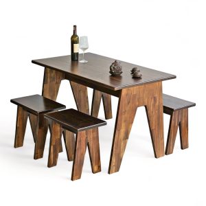 Combo bộ bàn ăn chữ nhật và bộ ghế gỗ tràm - hình 1
