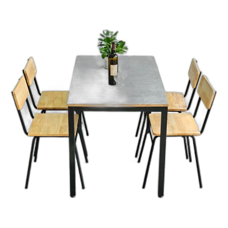 Trang chủ Combo bộ bàn ăn đơn giản và 4 ghế gỗ plywood chân sắt