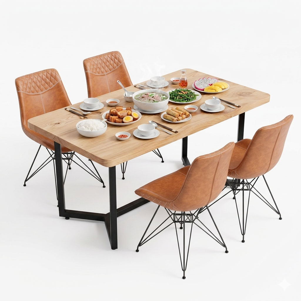 Combo bộ bàn ăn gỗ thông và 6 ghế Aster bọc da Combo bộ bàn ăn gỗ thông và 6 ghế Aster bọc da - hình 4