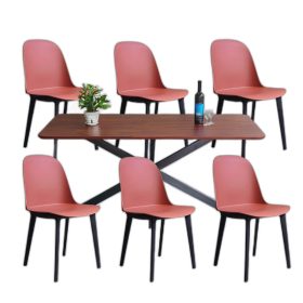 Combo bộ bàn ăn gỗ tràm và 6 ghế Harmoor nhựa
