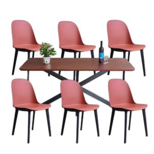 Combo bộ bàn ăn gỗ tràm và 6 ghế Harmoor nhựa