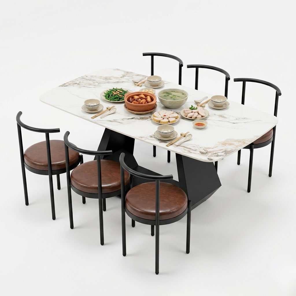 Combo bộ bàn ăn mặt đá và 6 ghế bọc nệm Combo bộ bàn ăn mặt đá và 6 ghế bọc nệm - hình 2
