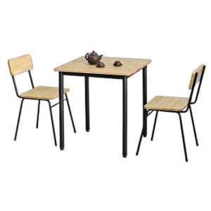 Combo bộ bàn ăn vuông và 2 ghế gỗ cao su chân sắt