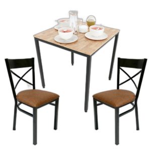 Combo bộ bàn ăn vuông và 2 ghế sắt bọc nệm