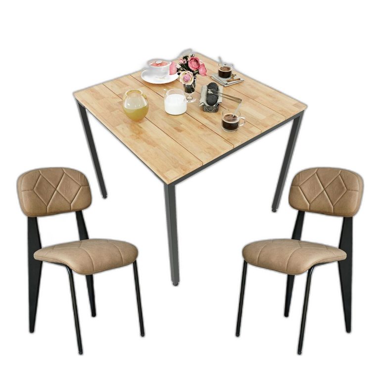 Trang chủ Combo bộ bàn ăn vuông và 2 ghế sắt bọc nệm