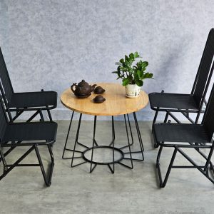 Combo bộ bàn cafe gỗ cao su và 4 ghế lưới xếp gọn C - hình 1