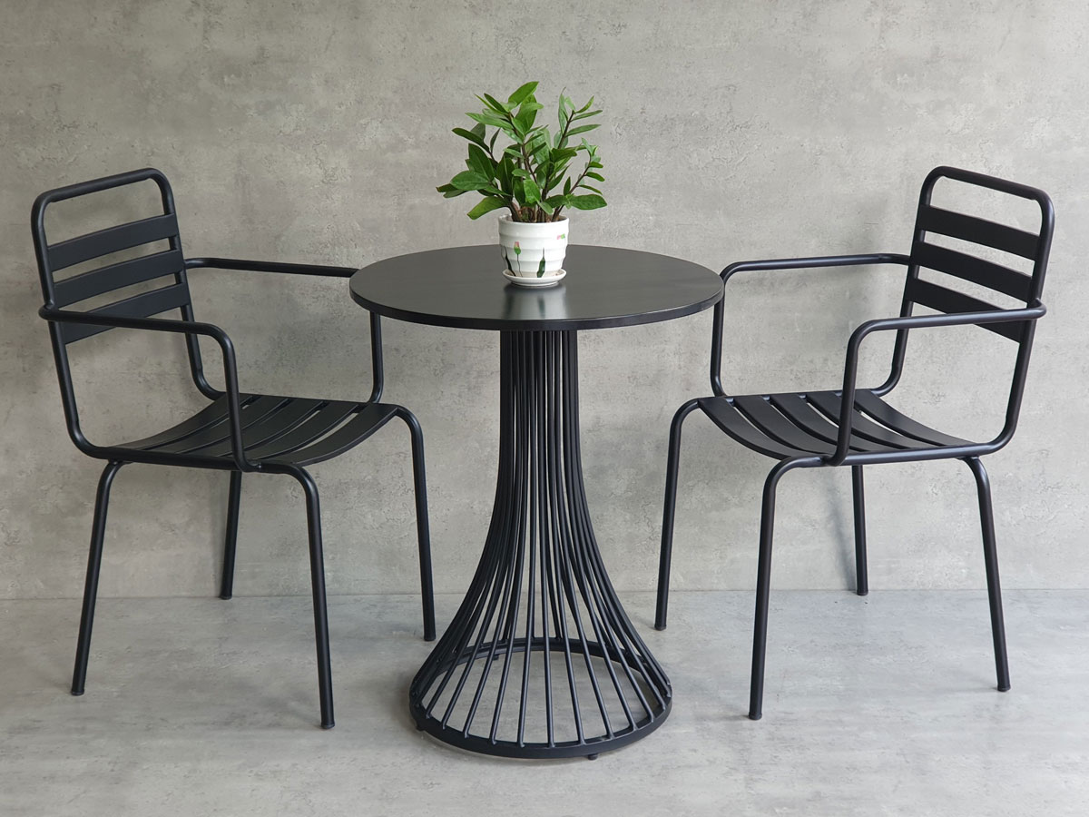 Combo bộ bàn cafe tròn 60x60cm và 2 ghế sắt ngoài trời C Combo bộ bàn cafe tròn 60x60cm và 2 ghế sắt ngoài trời C - hình 1