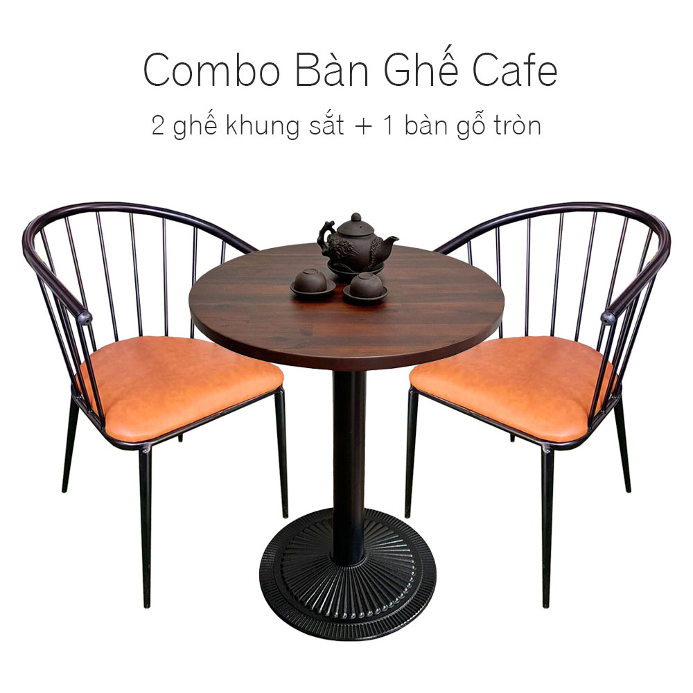 Combo bộ bàn ghế cafe, 1 bàn gỗ và 2 ghế cafe sắt C Combo bộ bàn ghế cafe, 1 bàn gỗ và 2 ghế cafe sắt C - hình 2