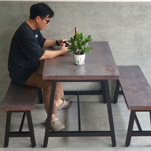 Combo bộ bàn ghế cafe chữ nhật và 2 ghế băng dài C - hình 1