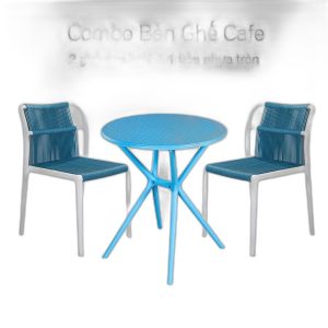 Combo bộ bàn ghế cafe nhựa màu xanh dương C