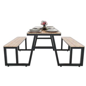 Combo bộ bàn ghế gỗ cao su khung sắt lắp ráp C