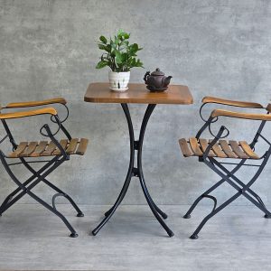 Combo bộ bàn ngoài trời 55x55cm gỗ tràm và 2 ghế xếp gọn C - hình 1