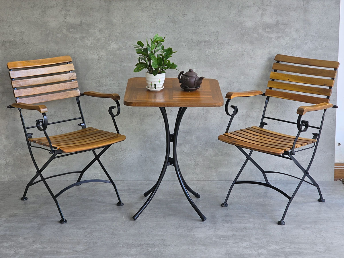 Combo bộ bàn ngoài trời 55x55cm gỗ tràm và 2 ghế xếp gọn C Combo bộ bàn ngoài trời 55x55cm gỗ tràm và 2 ghế xếp gọn C - hình 2