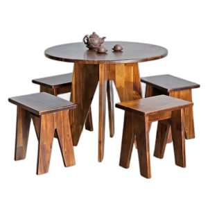 Combo bộ bàn tròn và 4 ghế gỗ tràm